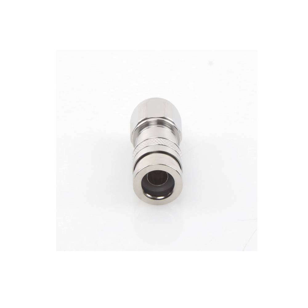 N Male Compression Connector, in-line for LMR-400, CNT-400, RG-8/U, RF-400, Silver/Gold/Teflon.