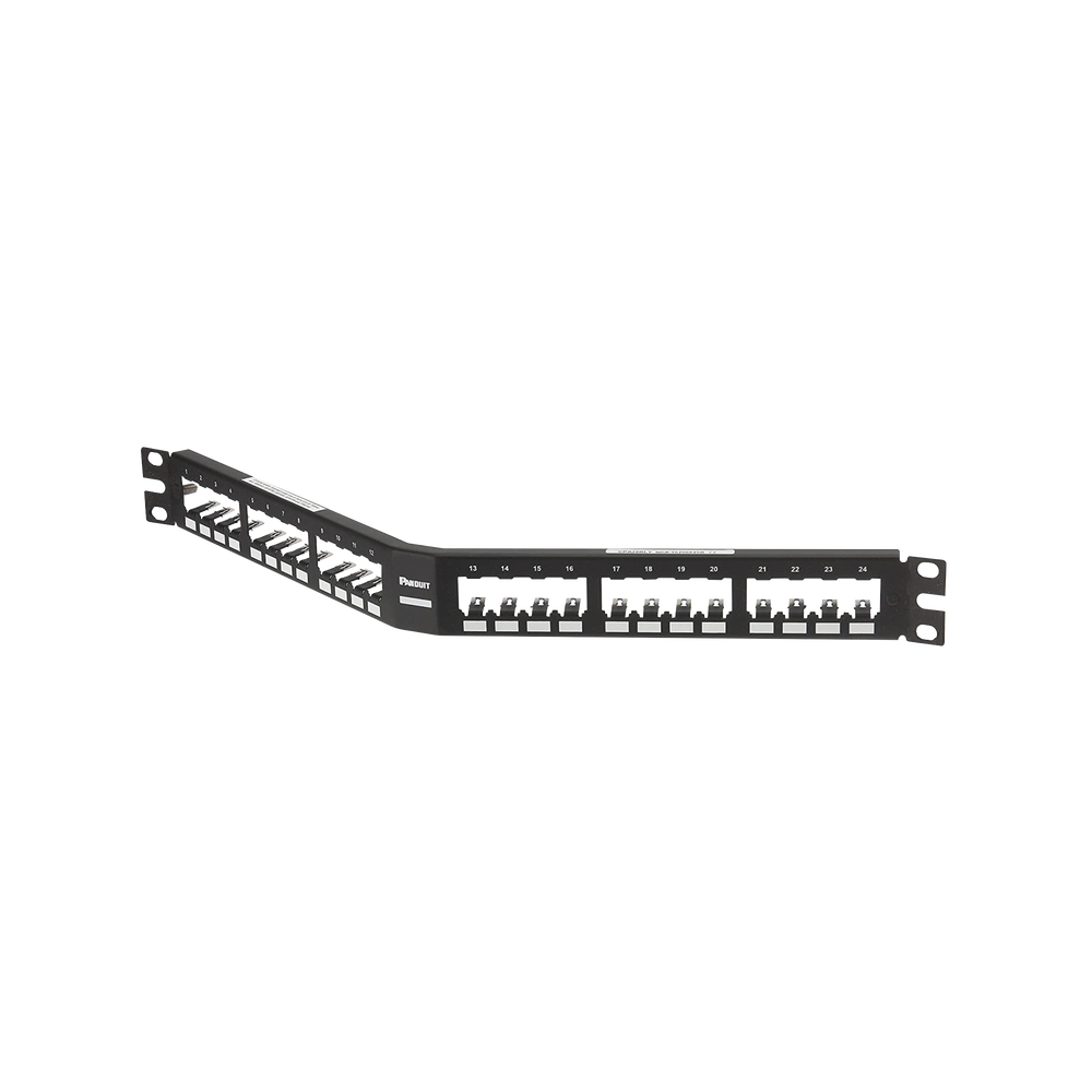 Panel de Parcheo Modular Mini-Com (Sin Conectores), Angulado, Totalmente Blindado, de 24 puertos, 1UR