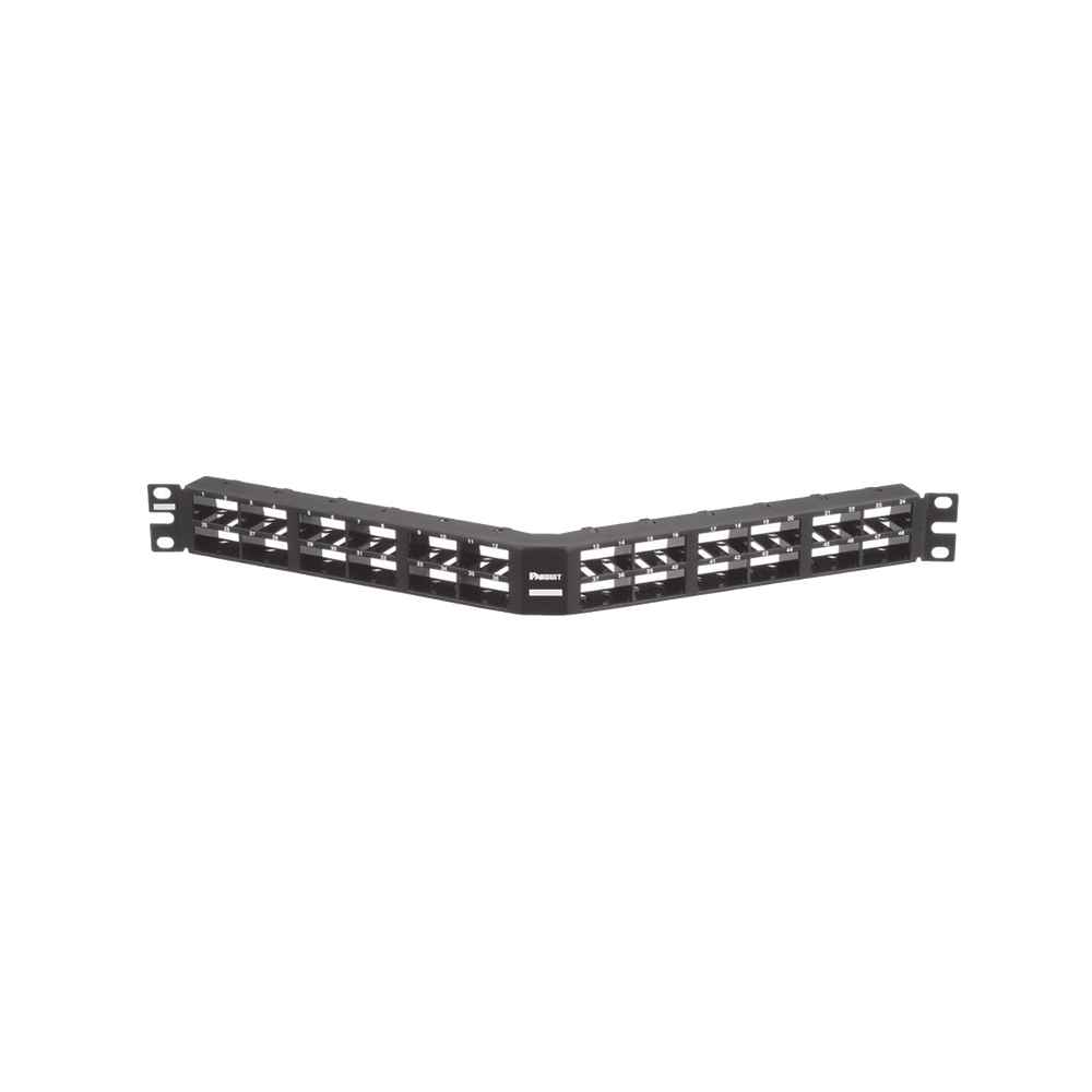 Panel de Parcheo Modular Mini-Com (Sin Conectores), Angulado, Sin Blindaje, Alta Densidad, de 48 puertos, 1UR