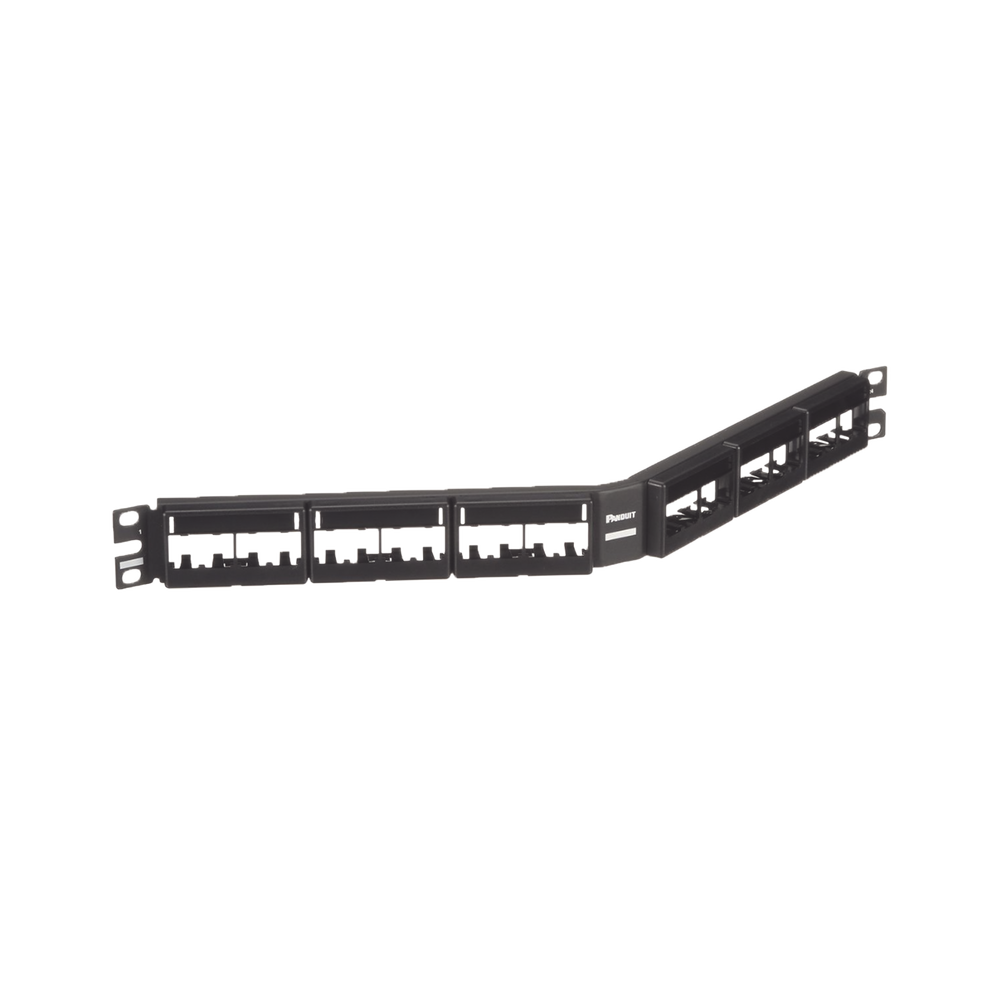 Mini-Com Modular Patch Panel (No Connectors), Angled, Unshielded, With Label and Cover, 24 Ports, 1RU