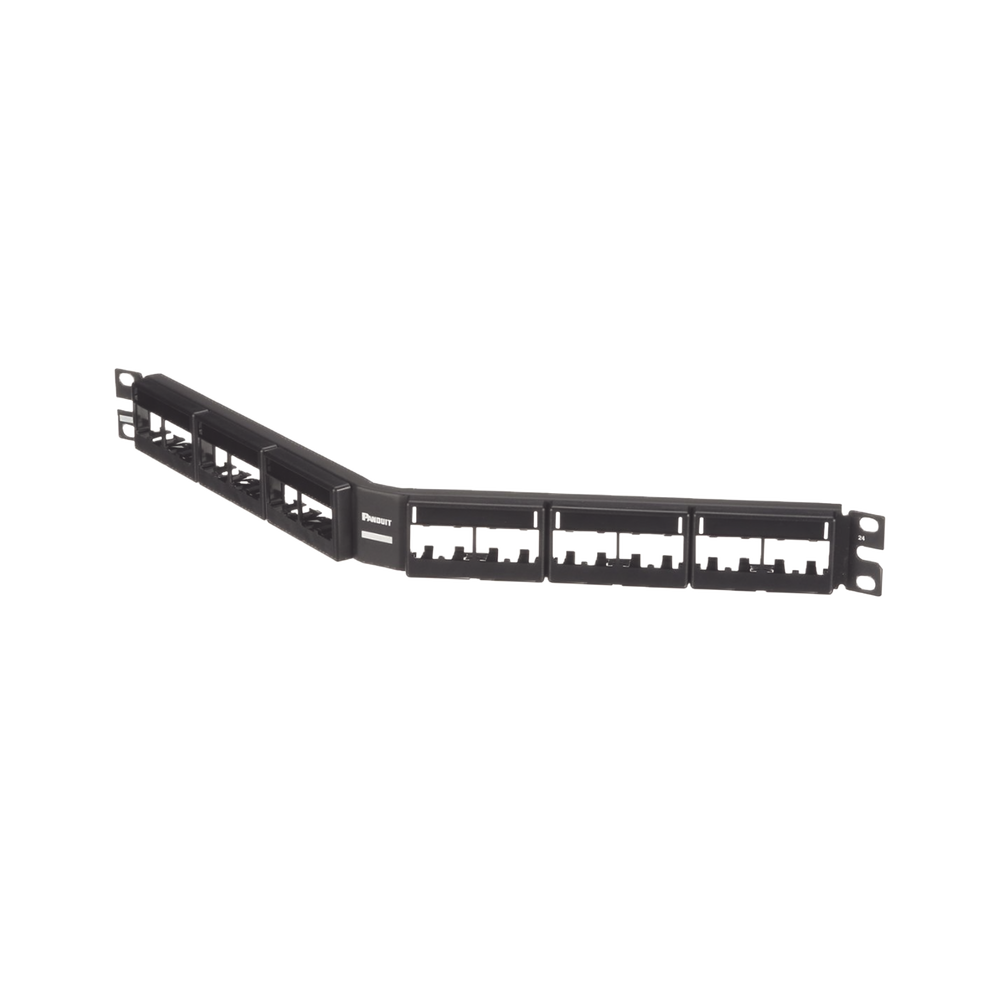 Mini-Com Modular Patch Panel (No Connectors), Angled, Unshielded, With Label and Cover, 24 Ports, 1RU