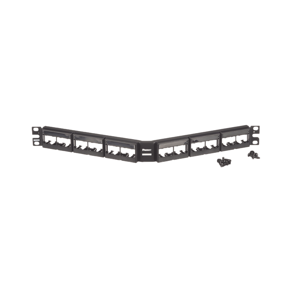 Mini-Com Modular Patch Panel (No Connectors), Angled, Unshielded, With Label and Cover, 24 Ports, 1RU