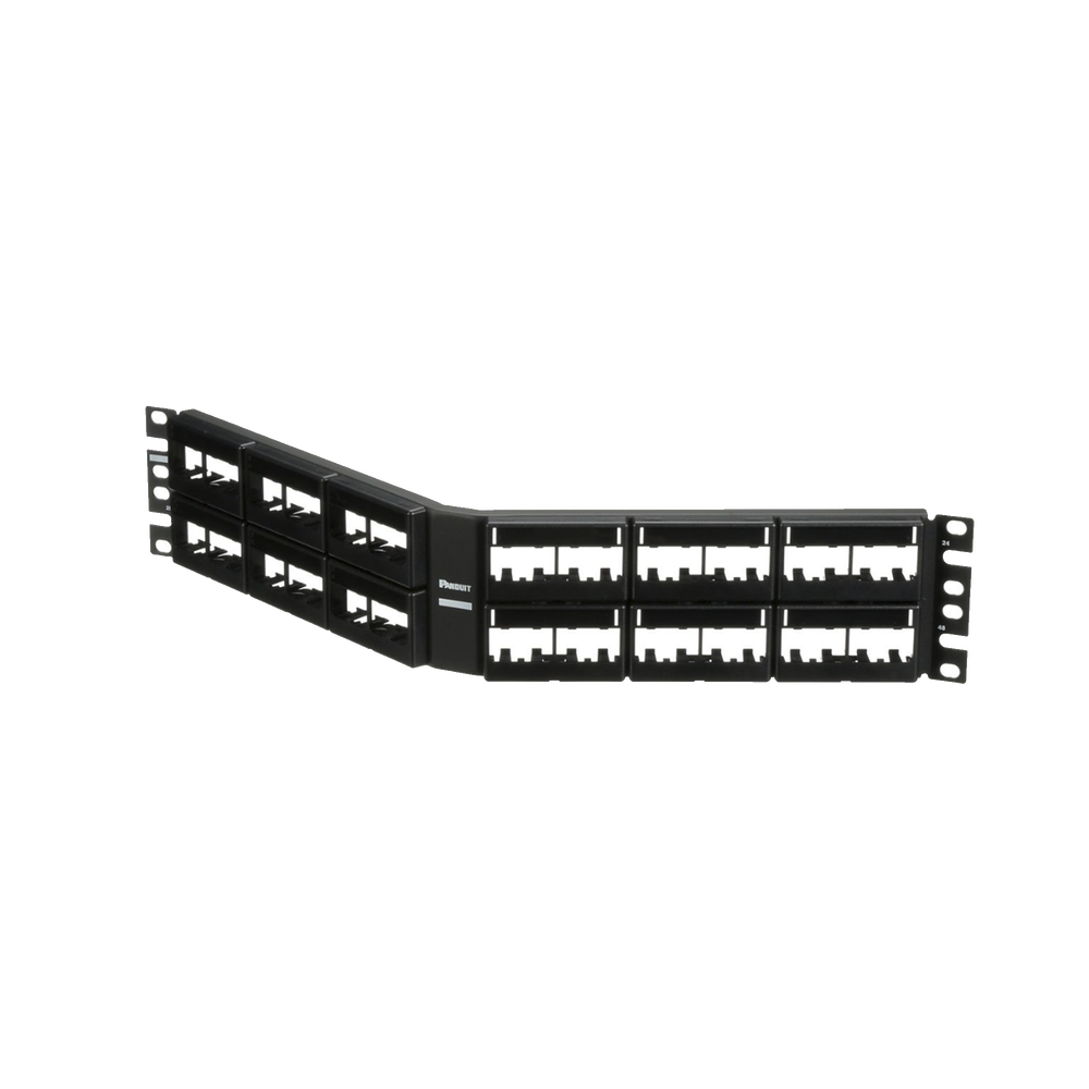 Mini-Com Modular Patch Panel (No Connectors), Angled, Unshielded, With Label and Cover, 48 Ports, 2RU