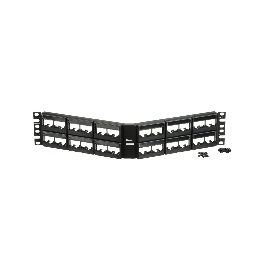 Mini-Com Modular Patch Panel (No Connectors), Angled, Unshielded, With Label and Cover, 48 Ports, 2RU
