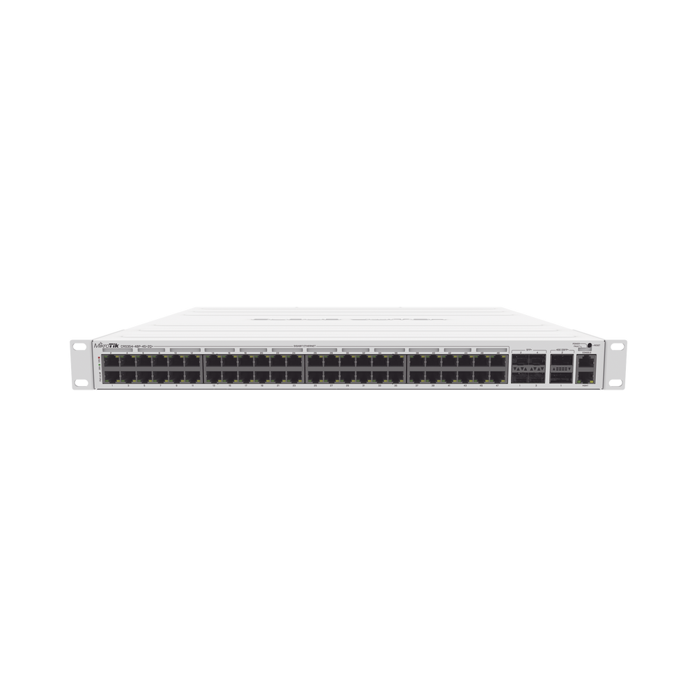 Cloud Router Switch 48 puertos PoE 802.3af/at Gigabit, 4 puertos SFP+ 10G, 2 puertos QSFP+ 40G, Montaje en Rack