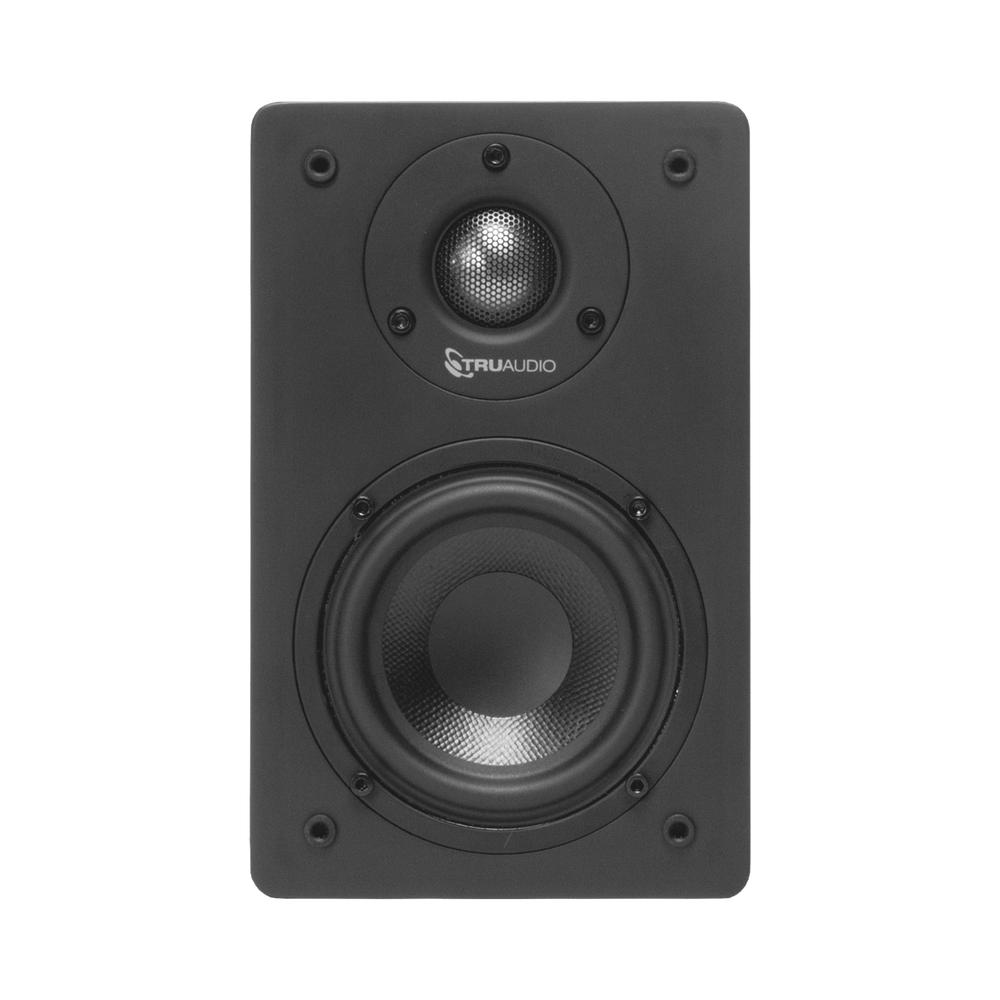 Bookshelf Speaker, 4in Fiberglass Woofer, 1in Aluminum Tweeter, Matte Black Finish, 5-40 Watts, 8 Ohms