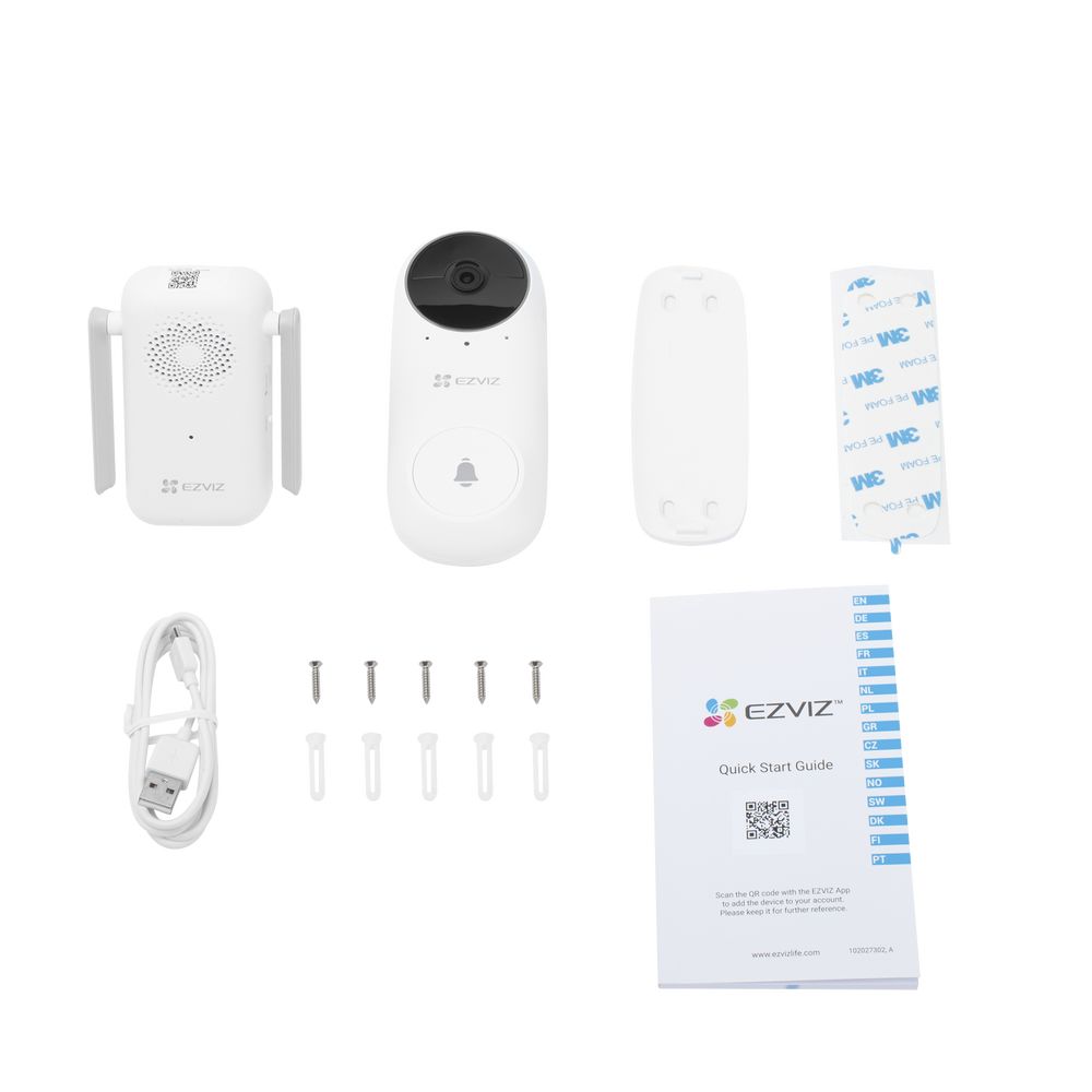 Rechargeable Battery-Powered Wi-Fi Doorbell / Wireless / Call App / Includes Indoor Chime with Selectable Chimes / Memory Slot / Indoor Use