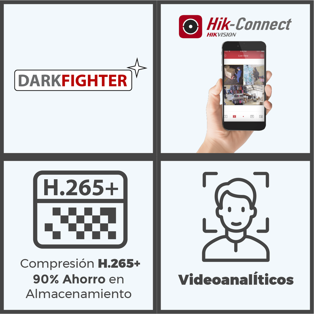 Bala IP 4 Megapixel / Lente 2.8 mm / 40 mts IR EXIR / Exterior IP67 / WDR 120 dB / PoE / Micrófono Integrado / Videoanaliticos (Filtro de Falsas Alarmas) / Ultra Baja Iluminación / Metal