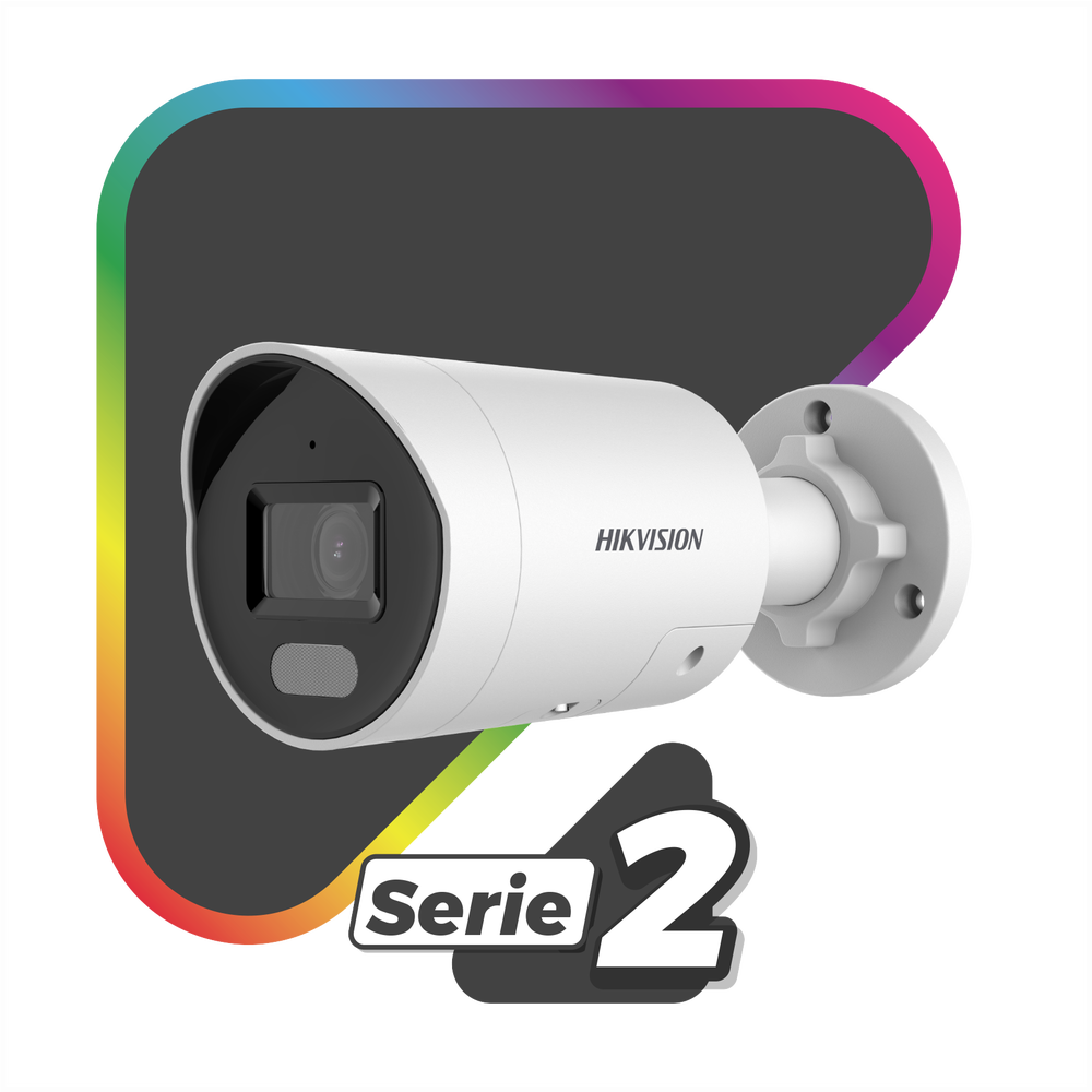 Bala IP 4 Megapixel / Imagen a Color 24/7 / PoE / Lente 2.8 mm / Luz Blanca 40 mts / Exterior IP67 / Luz Intermitente y Alerta de Audio / Videoanaliticos (Filtro de Falsas Alarmas) / WDR 130 dB / MicroSD