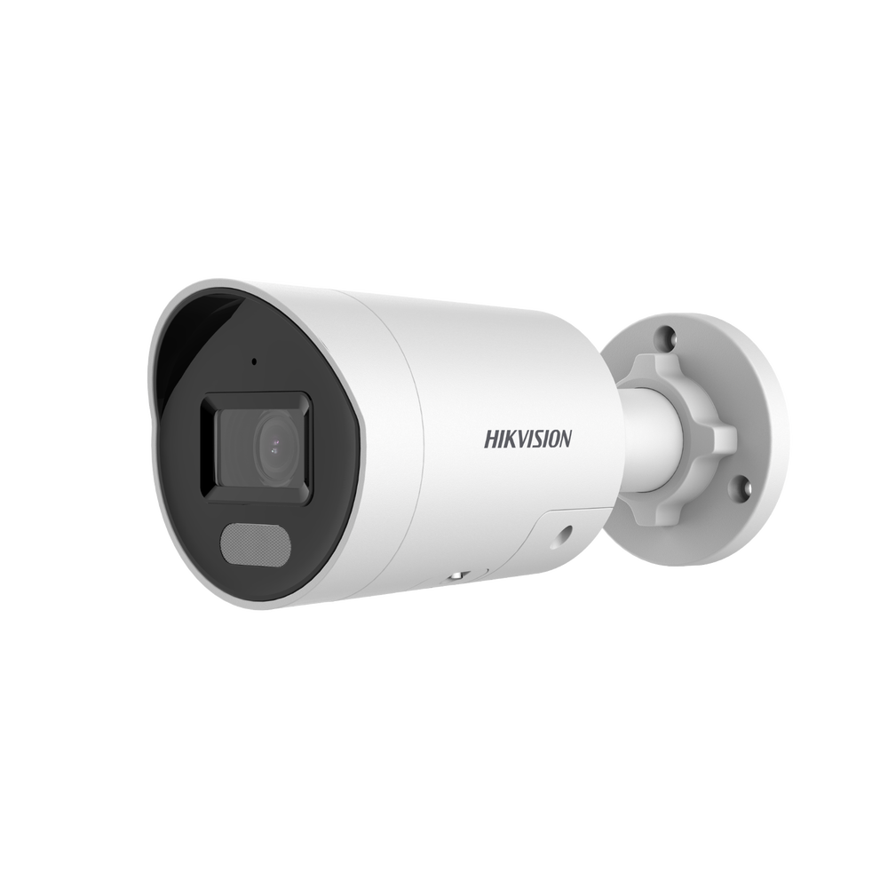 Bala IP 4 Megapixel / Imagen a Color 24/7 / PoE / Lente 2.8 mm / Luz Blanca 40 mts / Exterior IP67 / Luz Intermitente y Alerta de Audio / Videoanaliticos (Filtro de Falsas Alarmas) / WDR 130 dB / MicroSD