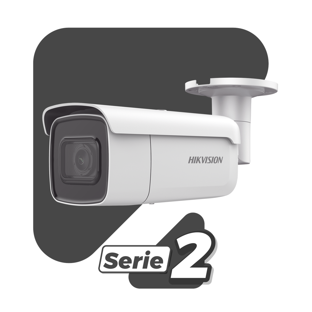 Bala IP 2 Megapixel / Lente Mot. 2.8 a 12 mm / 60 mts IR EXIR / Exterior IP67 / IK10 / WDR 120 dB / PoE / Videoanaliticos (Filtro de Falsas Alarmas) / Ultra Baja Iluminación / Entrada y Salida de Audio y Alarma