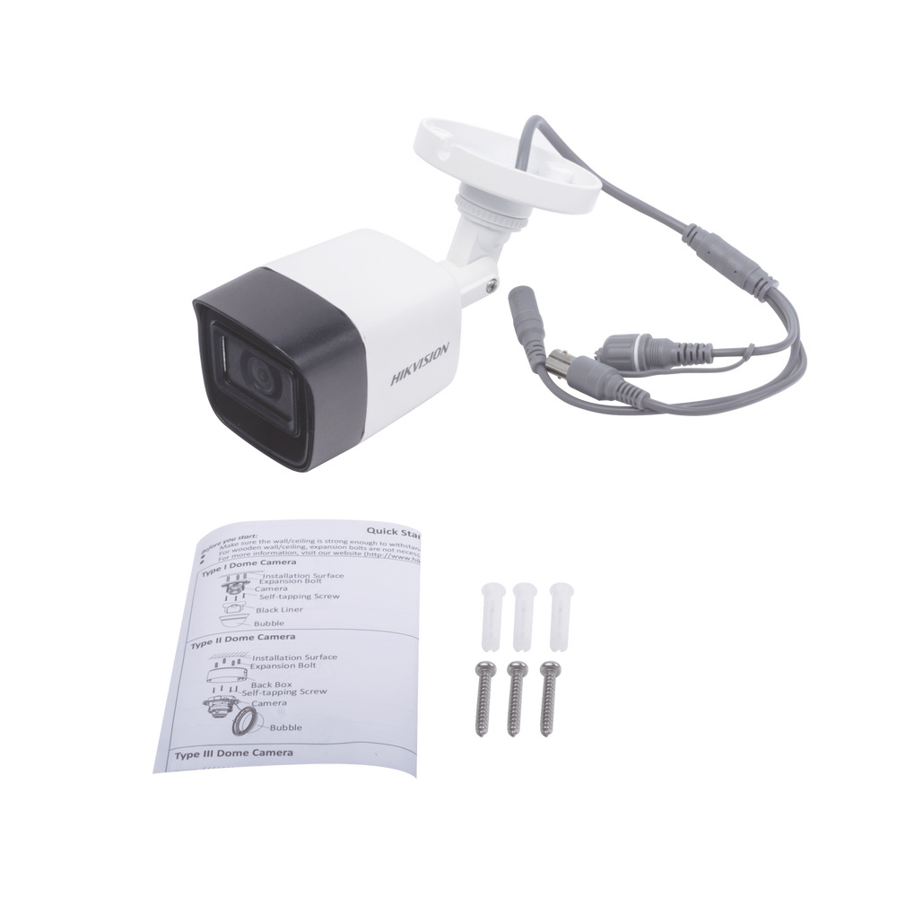 AUDIO POR COAXITRON / Bala TURBOHD 2 Megapíxel (1080p) / Gran Angular 106° / Lente 2.8 mm / 30 mts IR EXIR / Exterior IP67 / 4 Tecnologías / dWDR / Micrófono Integrado