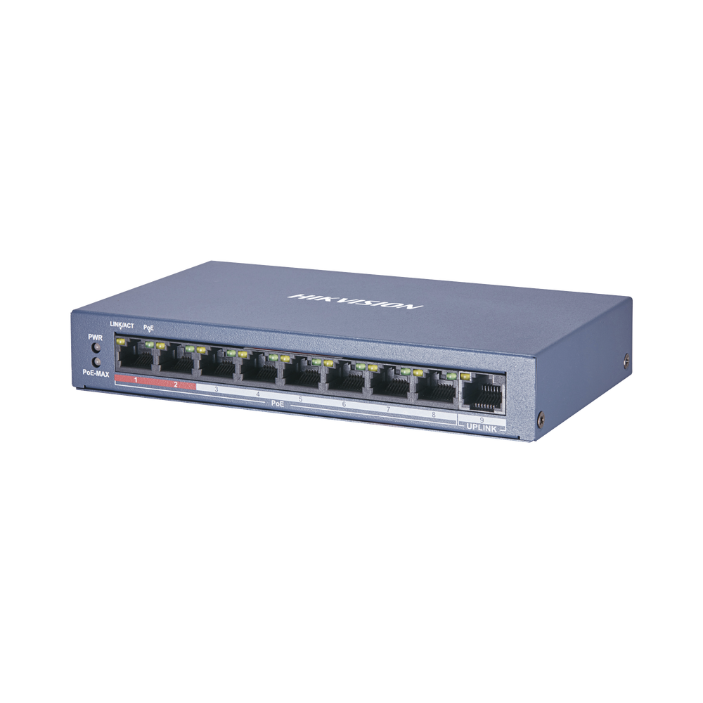 PoE+ Switch / Unmanaged / 8 10/100 Mbps PoE+ Ports / 1 100 Mbps Uplink Port / PoE up to 250 meters / 60 W