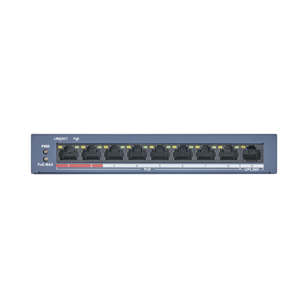 PoE+ Switch / Unmanaged / 8 10/100 Mbps PoE+ Ports / 1 100 Mbps Uplink Port / PoE up to 250 meters / 60 W