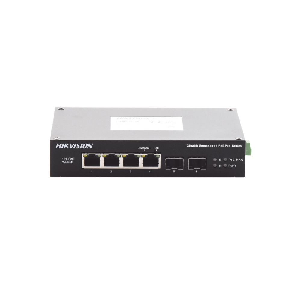 Industrial Gigabit PoE+ Switch / Non-Manageable / 4 10/100/1000 Mbps PoE+ ports (30W) + 1 10/100/1000 PoE++ port (60W) / 2 SFP ports / 60 W