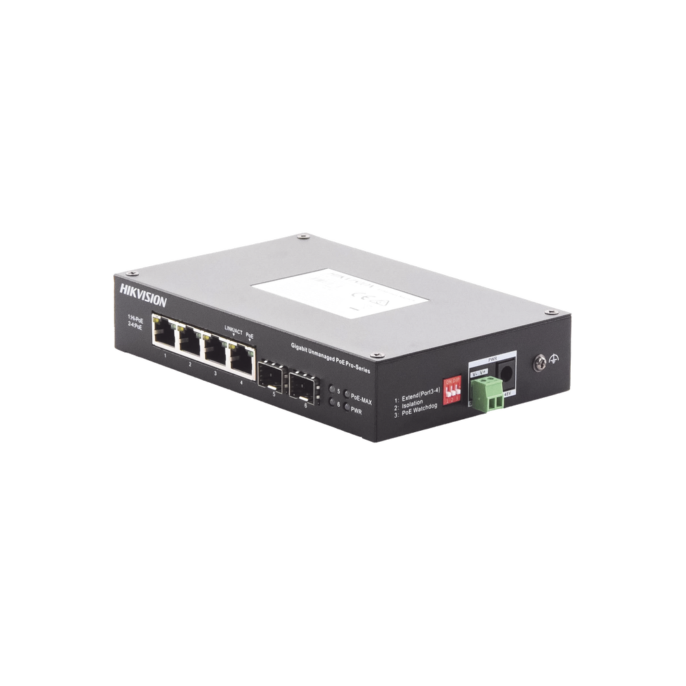 Industrial Gigabit PoE+ Switch / Non-Manageable / 4 10/100/1000 Mbps PoE+ ports (30W) + 1 10/100/1000 PoE++ port (60W) / 2 SFP ports / 60 W