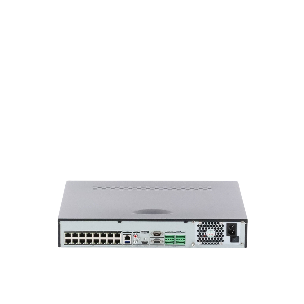 12 Megapixel NVR (4K) / 16 IP Channels / 16 PoE Ports / Supports AcuSense Cameras / 4 Hard Drive Bays / PoE Switch / 4K HDMI