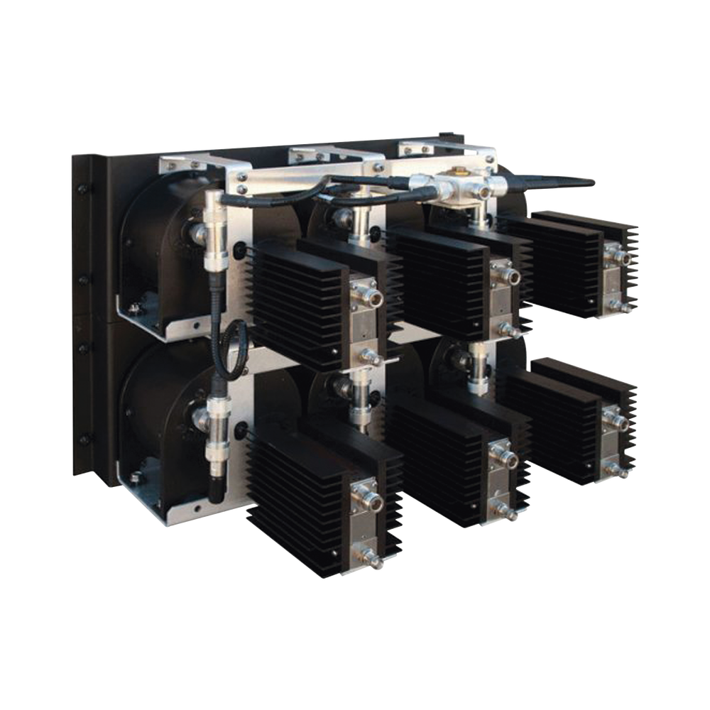 Combinador de Cerámica en Panel para Rack 19", 851-869 MHz, 6 Canales, 150 kHz de Sep., 110 Watt, Ent.-N Hem. / Sal.-DIN 7-16 Hem.