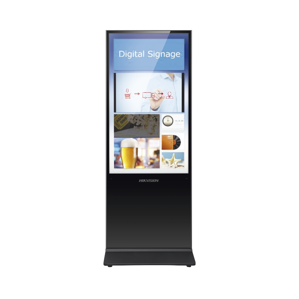 Monitor de 55" 4K para Publicidad Digital / Base para Piso (Totem) / Puertos USB / Entrada de Video HDMI y VGA / WiFi / Altavoz Integrada