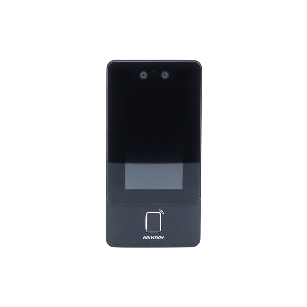 Min Moe WiFi Terminal for Facial and Fingerprint Recognition with MIFARE reader / IP65 Exterior / Up to 1.5 meters in facial reading / Supports P2P Hik-Connect / 1,500 Faces / 3,000 Fingerprints / Video intercom / POE.