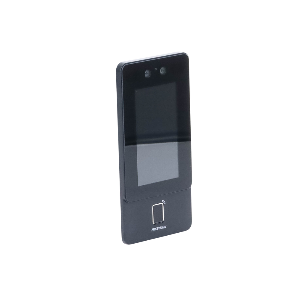 Min Moe WiFi Terminal for Facial and Fingerprint Recognition with MIFARE reader / IP65 Exterior / Up to 1.5 meters in facial reading / Supports P2P Hik-Connect / 1,500 Faces / 3,000 Fingerprints / Video intercom / POE.