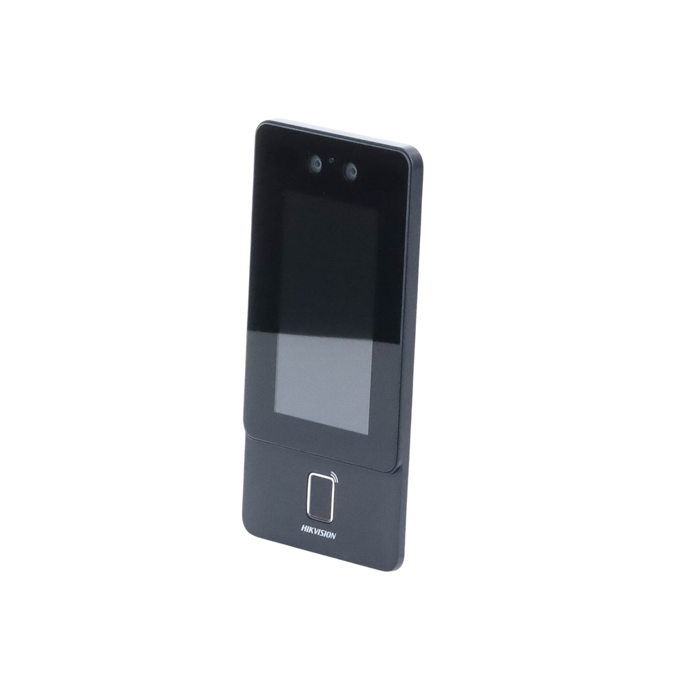 Min Moe WiFi Terminal for Facial and Fingerprint Recognition with MIFARE reader / IP65 Exterior / Up to 1.5 meters in facial reading / Supports P2P Hik-Connect / 1,500 Faces / 3,000 Fingerprints / Video intercom / POE.