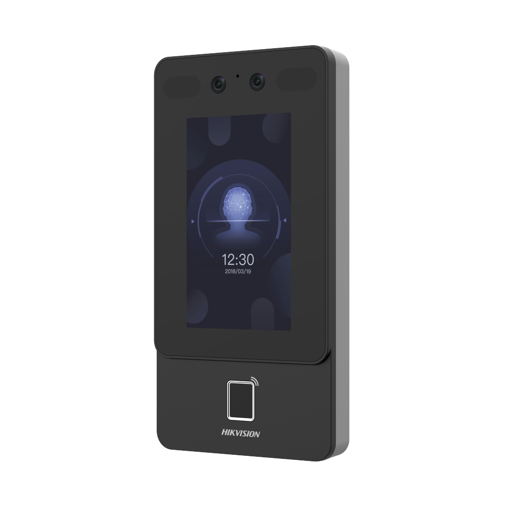 Min Moe WiFi Terminal for Facial and Fingerprint Recognition with MIFARE reader / IP65 Exterior / Up to 1.5 meters in facial reading / Supports P2P Hik-Connect / 1,500 Faces / 3,000 Fingerprints / Video intercom / POE.