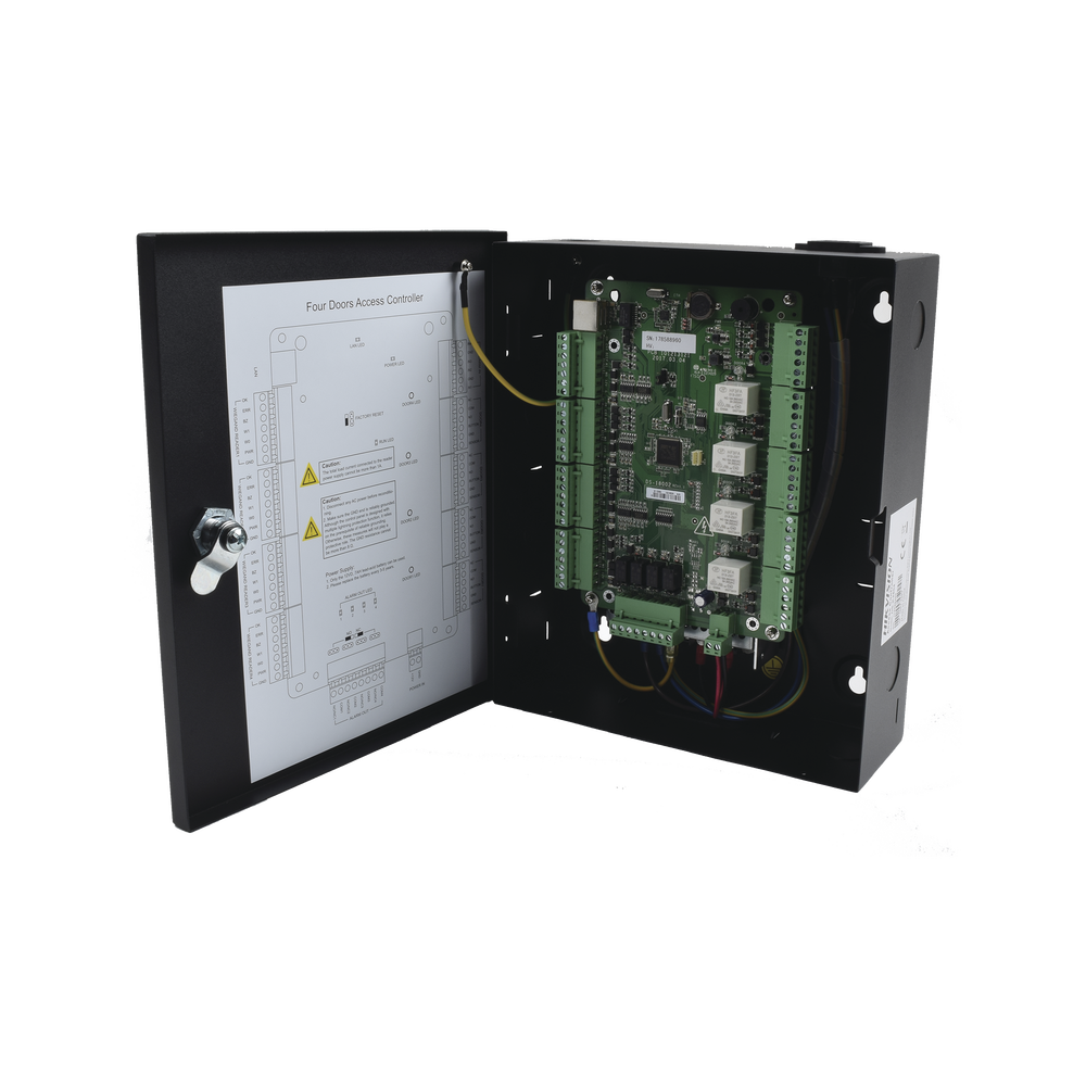 Integrated Access Controller with Video Surveillance / 4 Doors / 10,000 Cards / 50,000 Events / Includes Cabinet and 12VDC/8A Power Supply