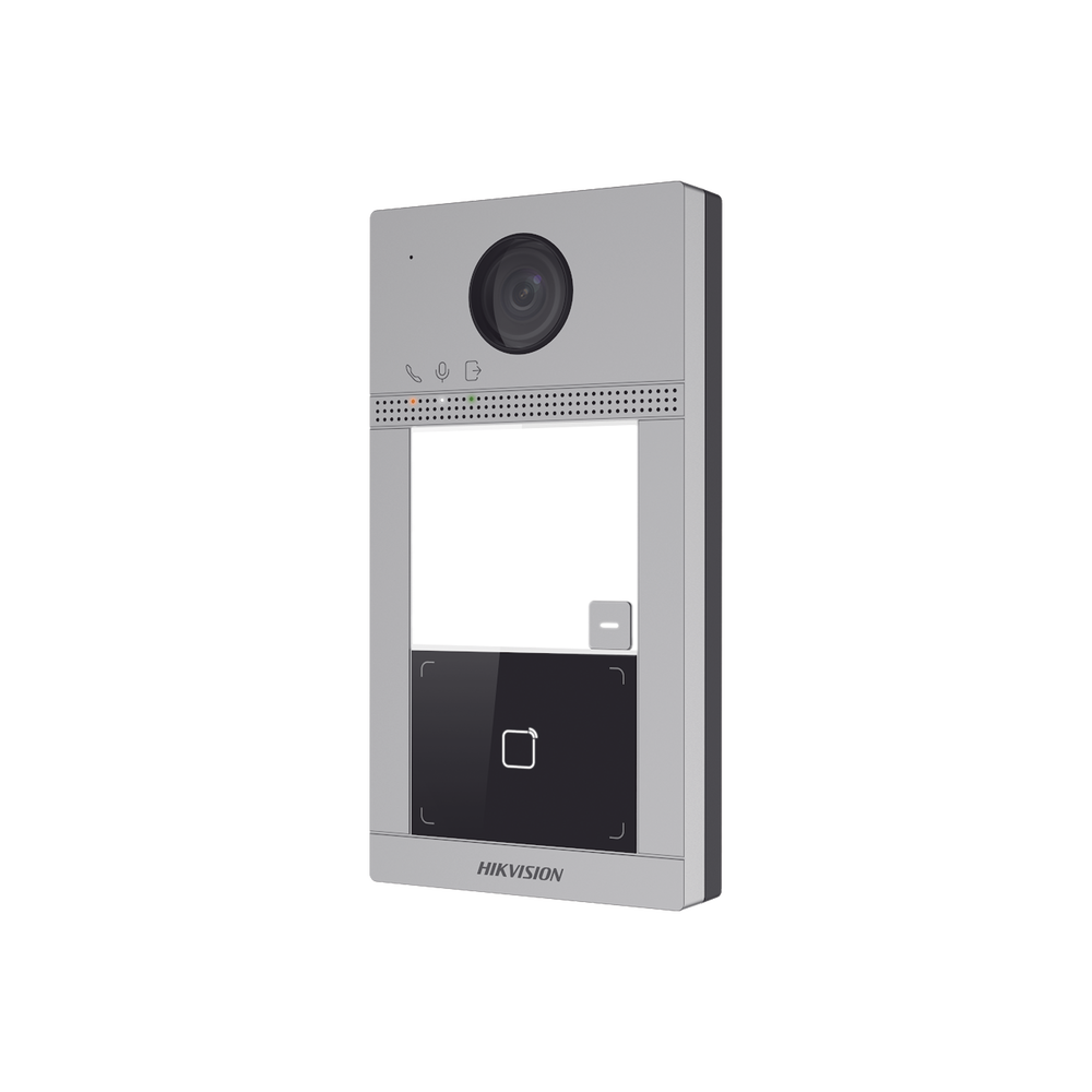 Videoportero IP PoE Estandar (IP65 + IK08) con Llamada y apertura desde APP Hik-Connect / Soporta 1 Departamento y hasta 6 Monitores / Apertura con tarjeta / Soporta 2 puertas
