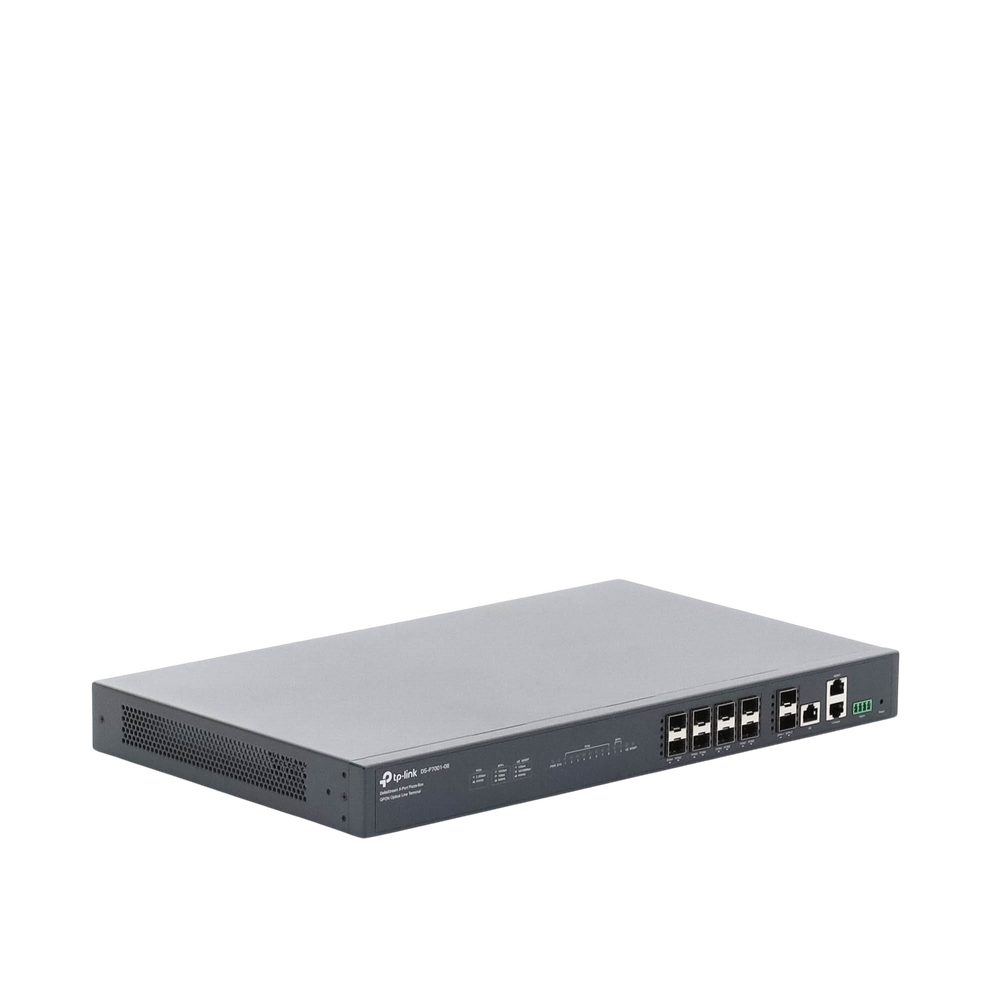 8-port GPON OLT, up to 1,024 ONUs, 1 Gigabit RJ45, 2 SFP+ ports, AC-AC redundant power supplies (included)