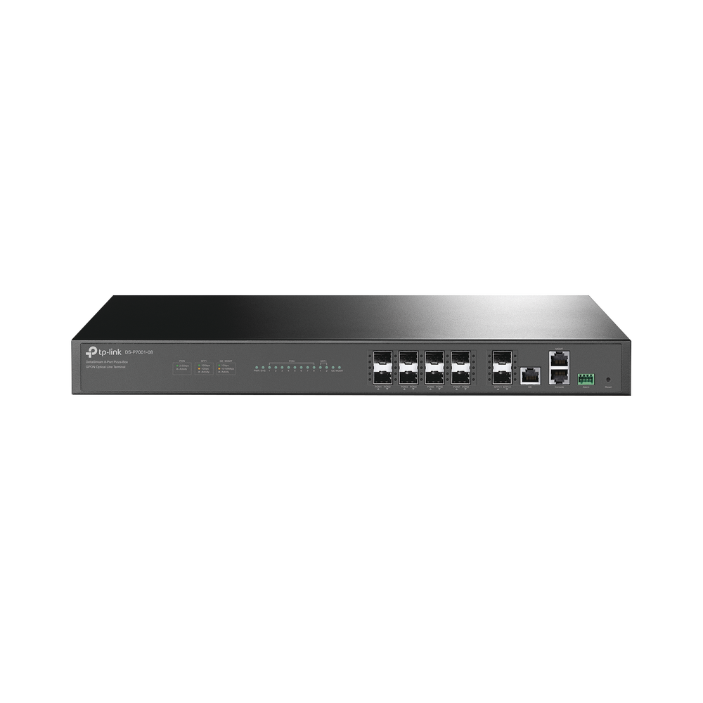 8-port GPON OLT, up to 1,024 ONUs, 1 Gigabit RJ45, 2 SFP+ ports, AC-AC redundant power supplies (included)