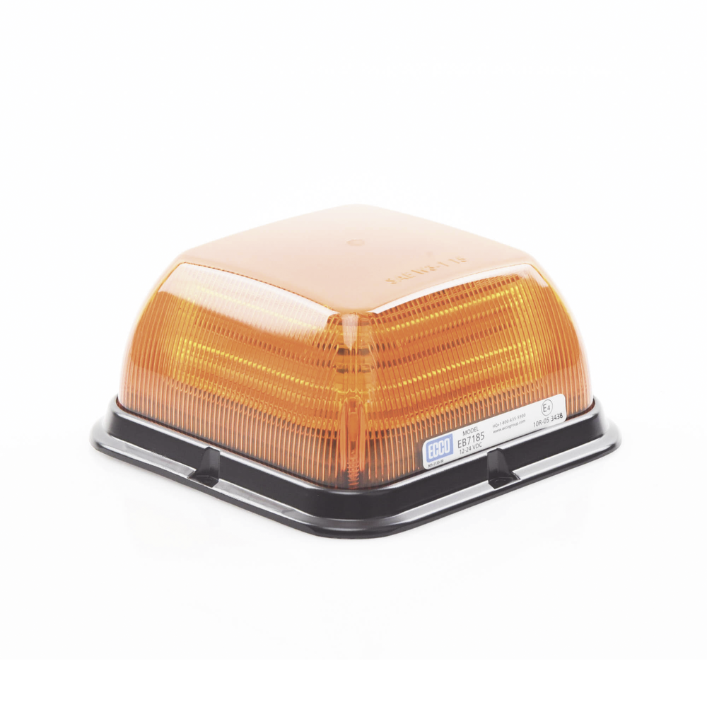 Square LED Beacon, Reinforced Polypropylene Base, Medium Profile, 12-24 VDC, 24 Flash Patterns, Amber