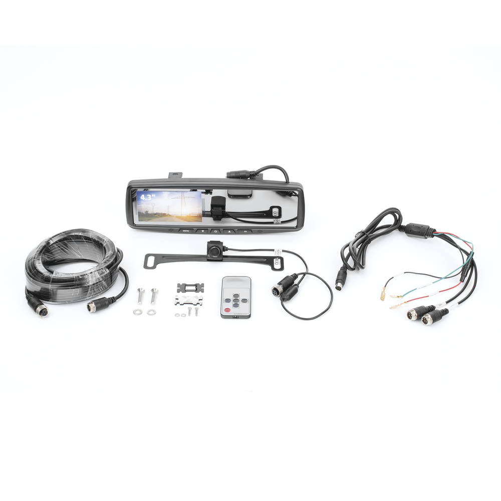 Wired reversing system with camera and 4.3-inch monitor, includes 170° license plate camera