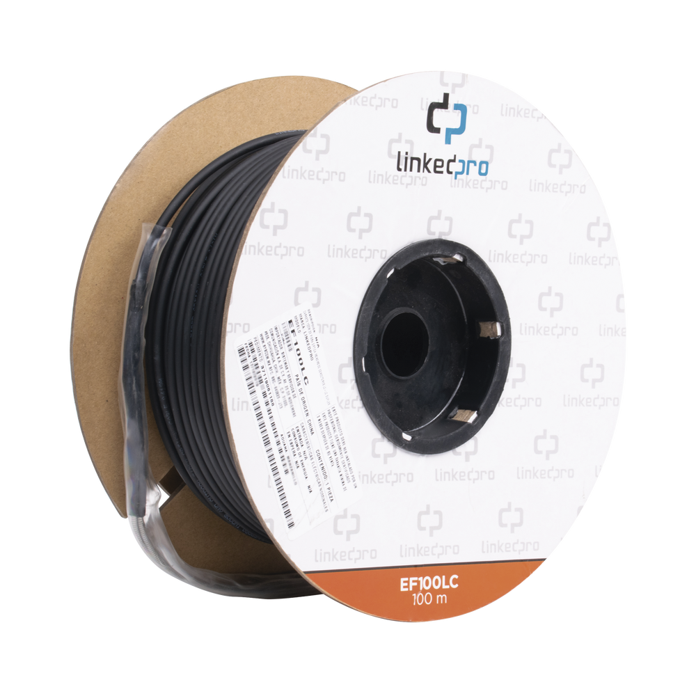 Carrete de Fibra Óptica Monomodo con conectores LC-LC Duplex, Reforzada con Kevlar, de 100 metros