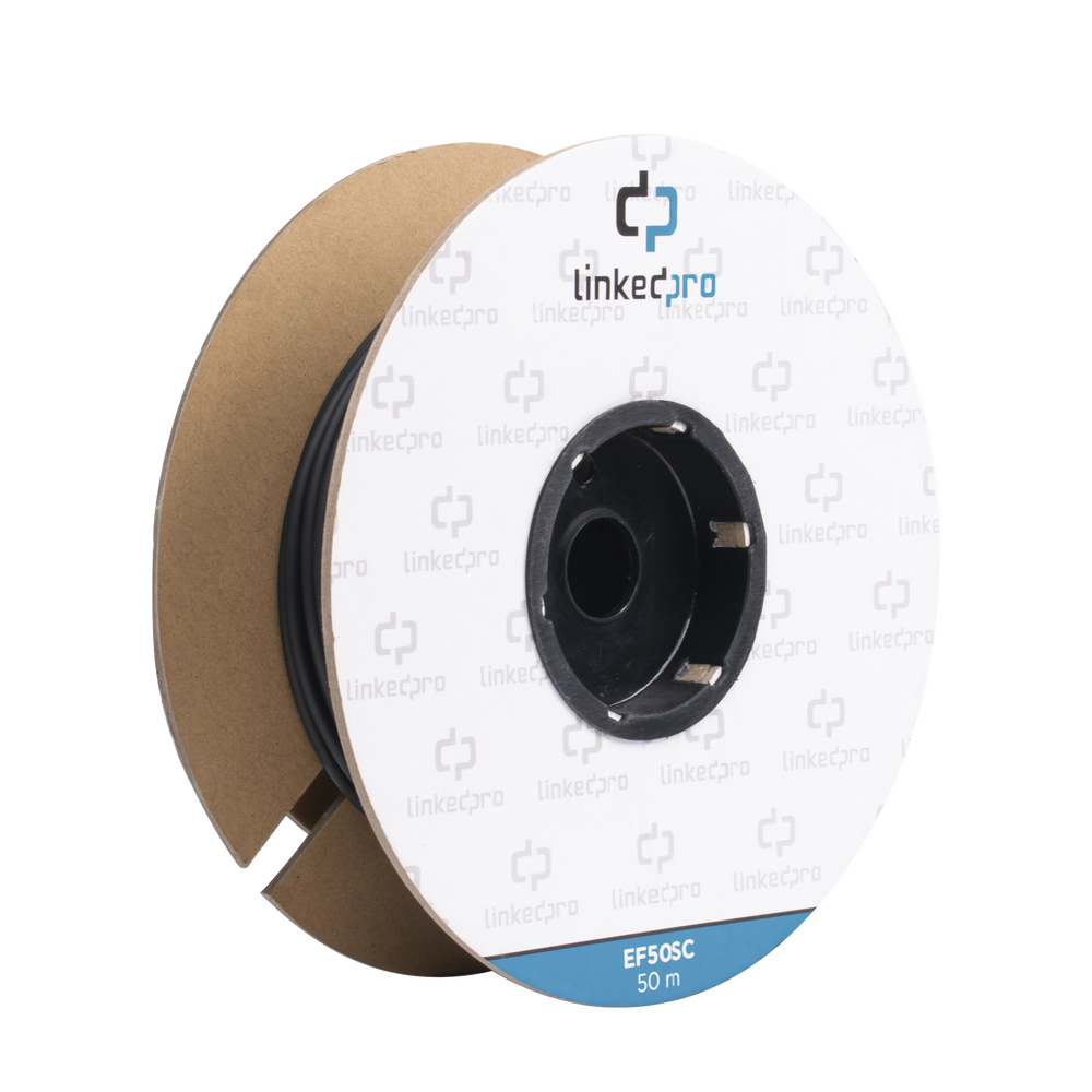 Carrete de Fibra Óptica Monomodo con conectores SC-SC Duplex, Reforzada con Kevlar, de 50 metros