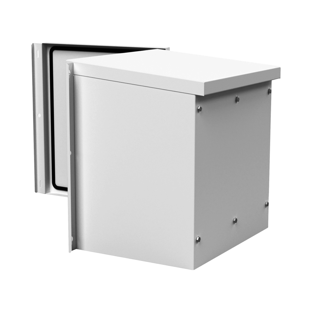 Gabinete Acero Galv. para 1 Bat. PL110D12. Acc. de piso o poste No incluidos (400 x 400 x 300mm).