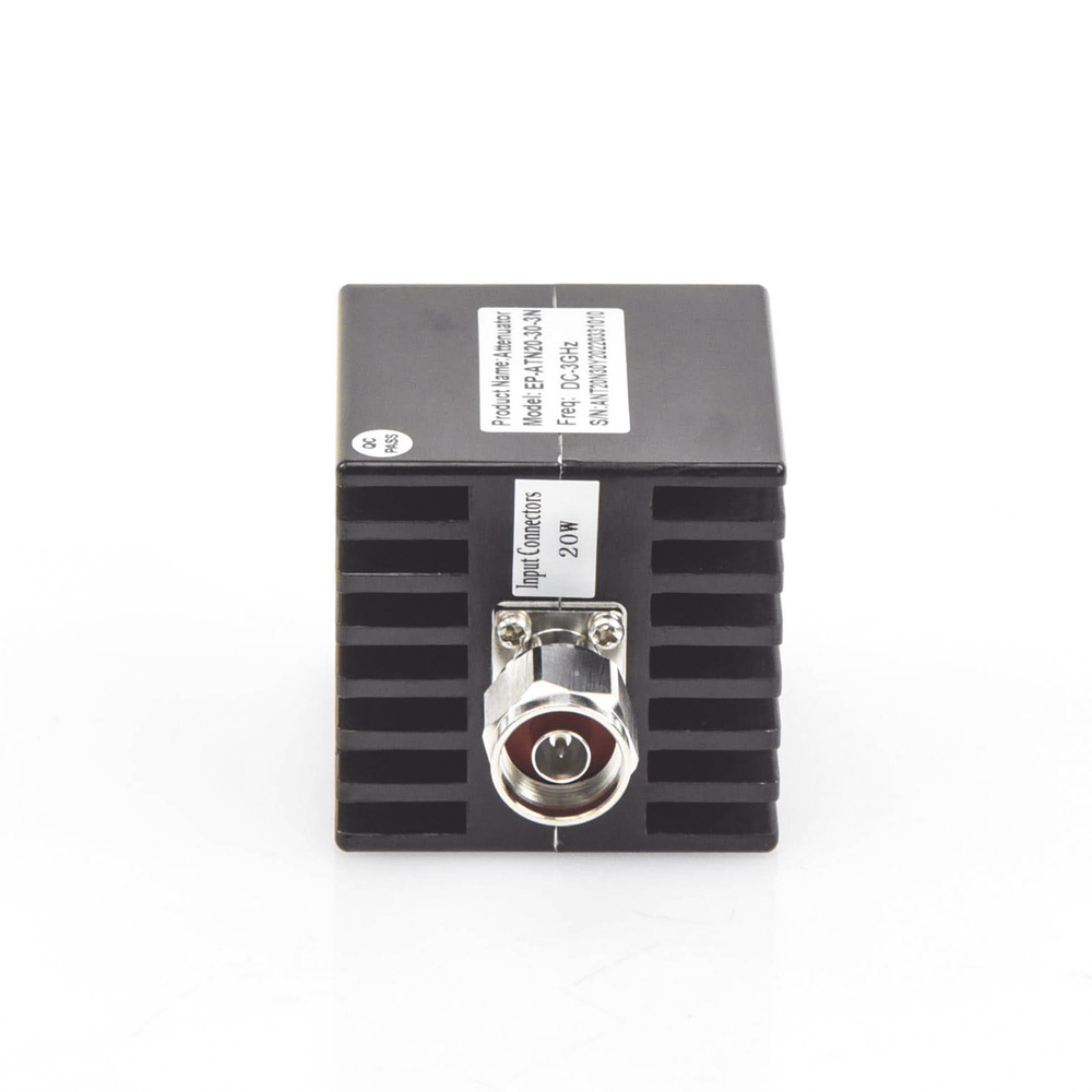 30 dB In-Line Attenuator, 20 Watt Max. CD-3 GHz, Indoor, N Male-Female.