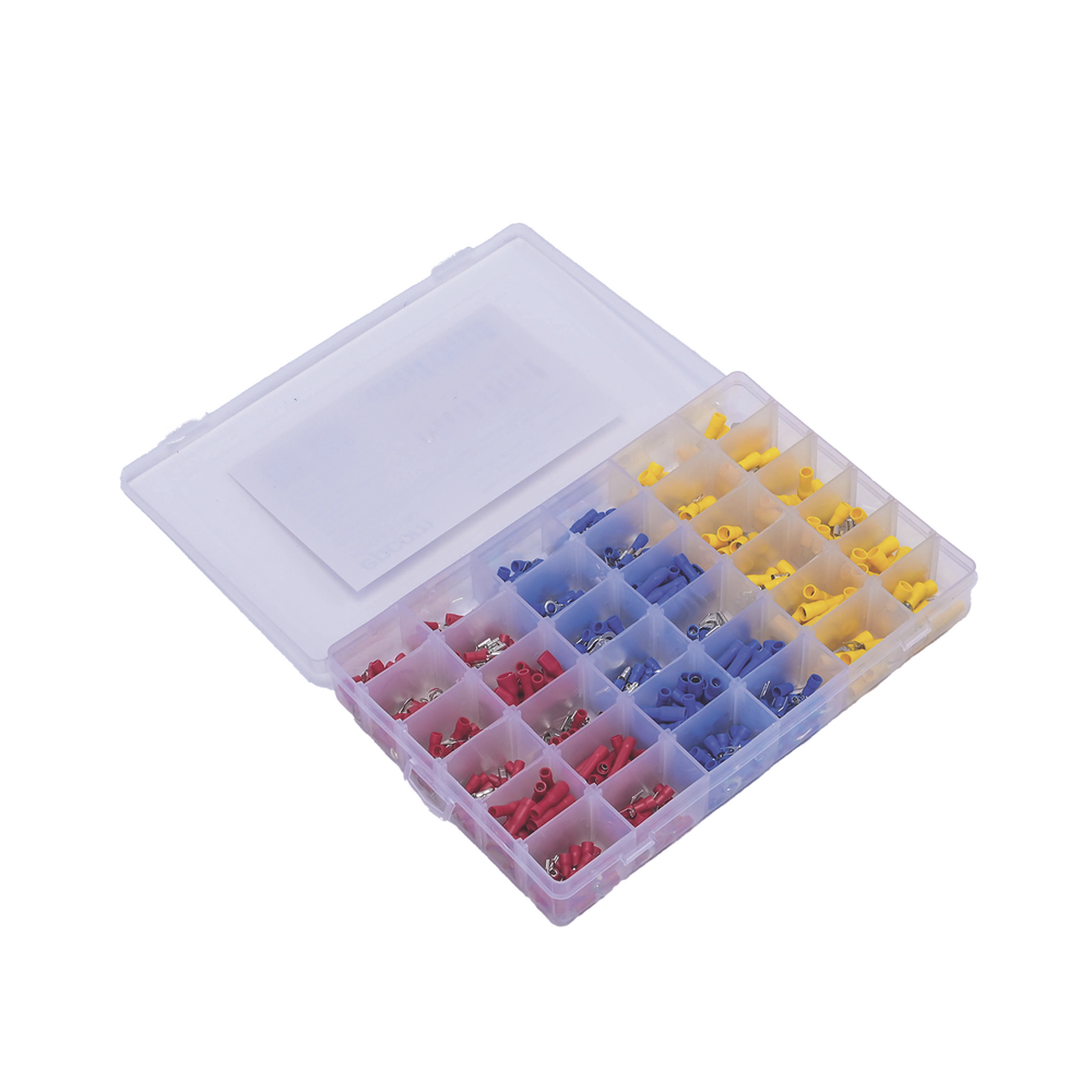 580-piece set of assorted terminals with lining and storage box.