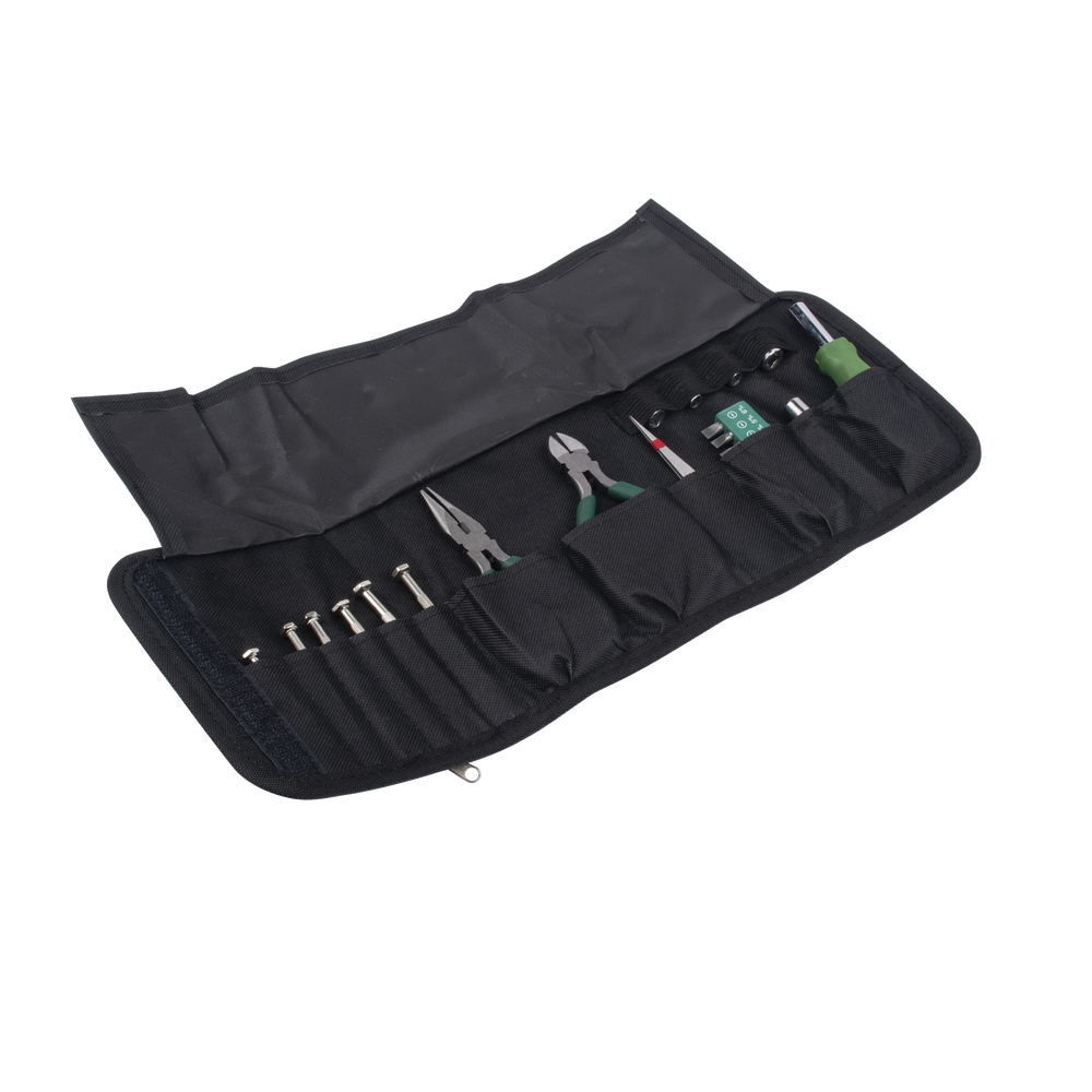25-Piece Portable Tool Set (Fine Screwdrivers + Tweezers + Bits + Handle).