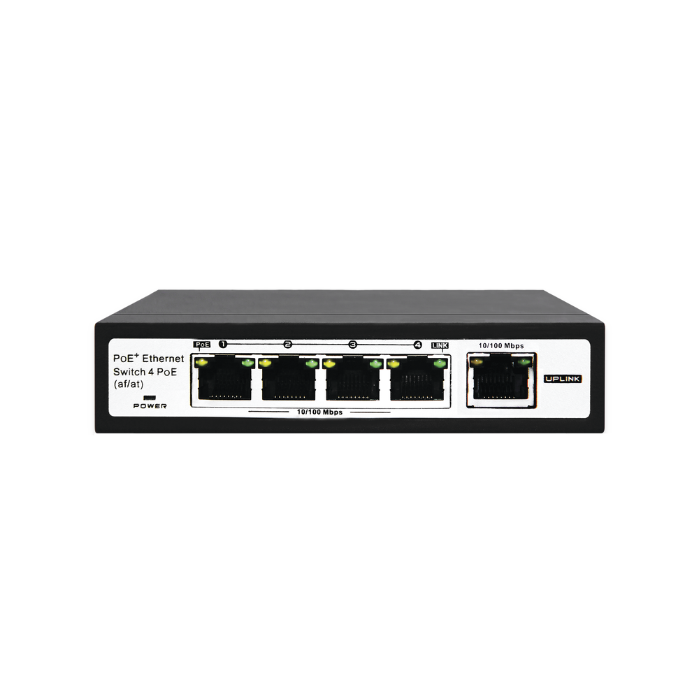 Switch PoE / 100 Metros PoE / 4 puertos 802.3af /at ( 60 W ) 10/100 Mbps + 1 puerto uplink