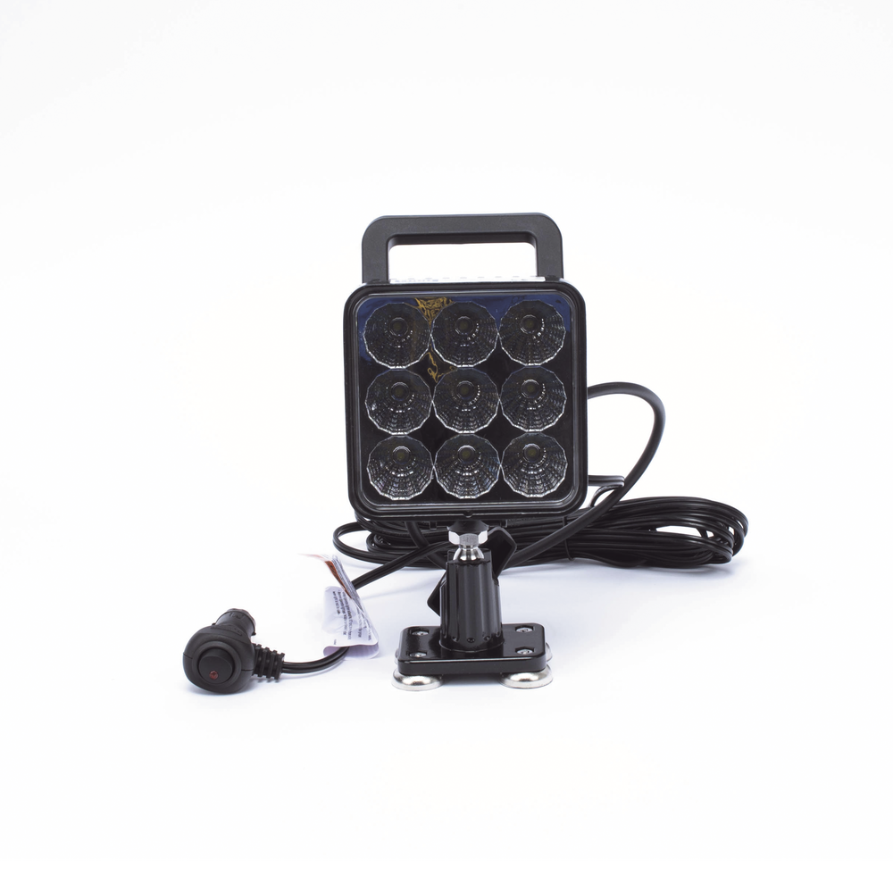 Lámpara de trabajo de 9 led, montaje giratorio magnético, 12-24 Vcd, 1300 Lumenes