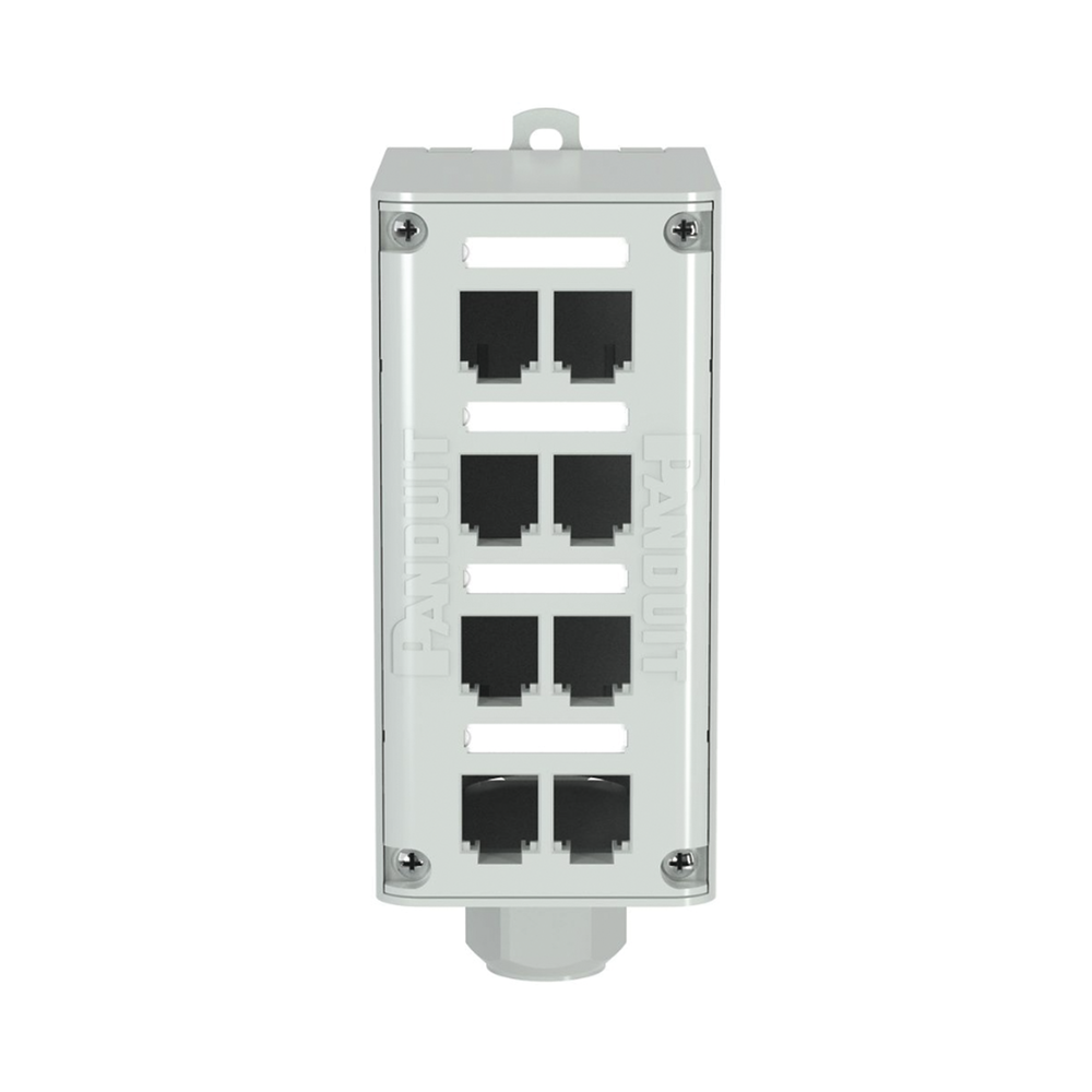 Panel de Parcheo Modular para Fibra Óptica, de Instalación en Riel DIN Estándar de 35mm, 8 Puertos Mini-Com, Color Gris