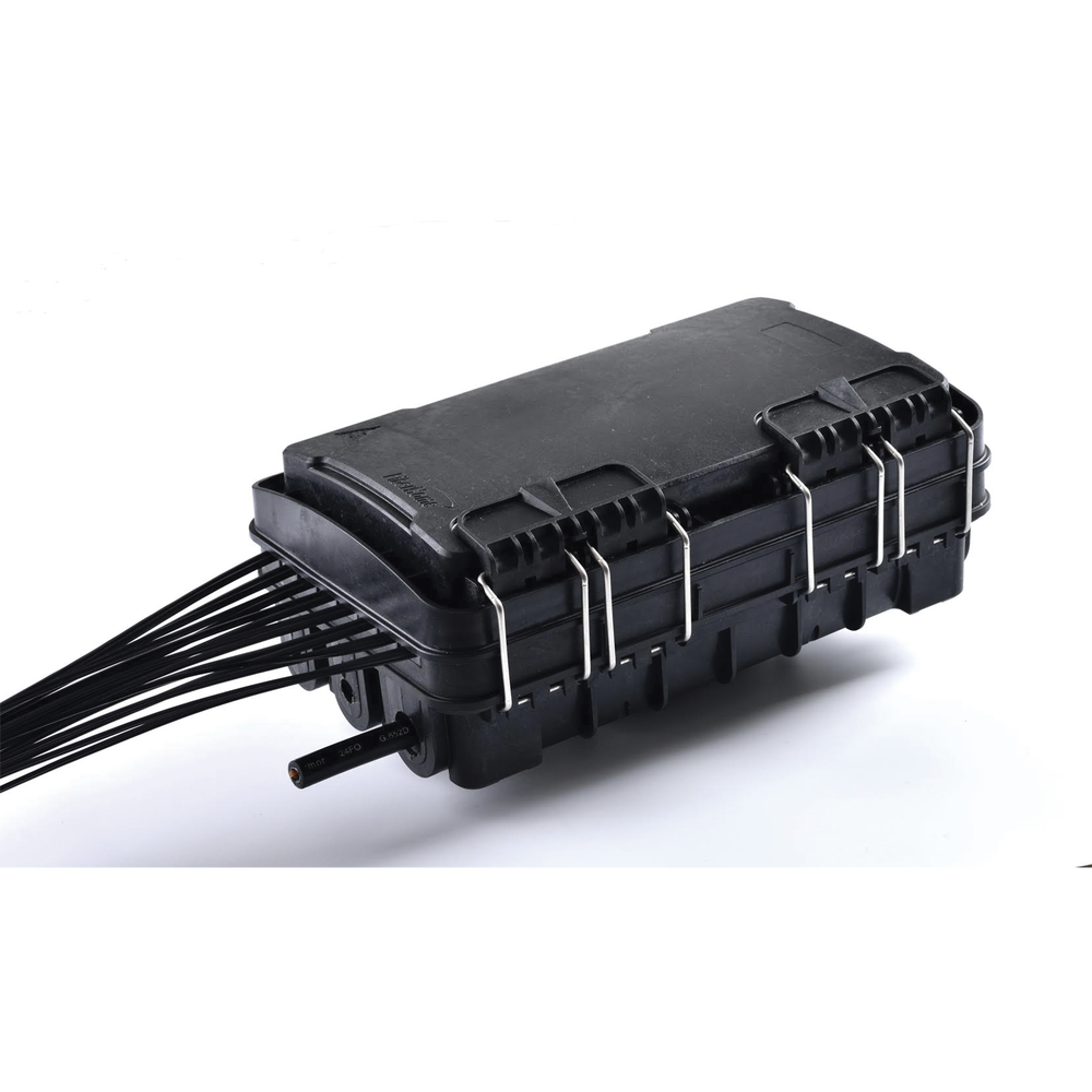 Fiber Optic Distribution Box for 24 Splices, with 16 SC/APC Simplex Couplers, IP65 Exterior, Black