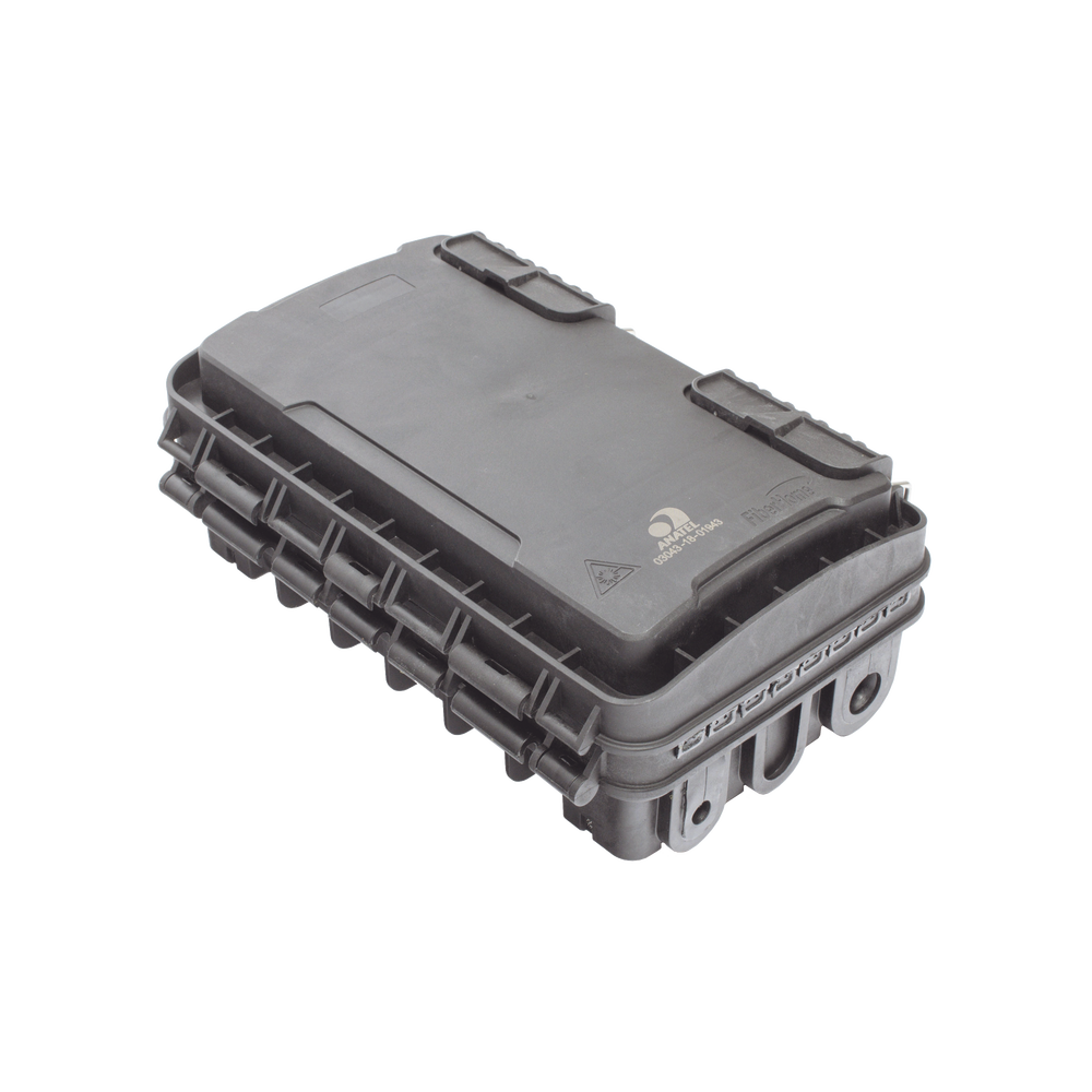 Caja de Distribución de Fibra Óptica para 24 Empalmes, con 8 acopladores SC/APC simplex, Exterior IP65, Color Negro