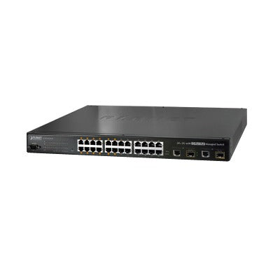 Switch PoE administrable L2 de 24 puertos 10/100 Mbps con 12 puertos PoE 802.3af + 2 puertos Gigabit/SFP