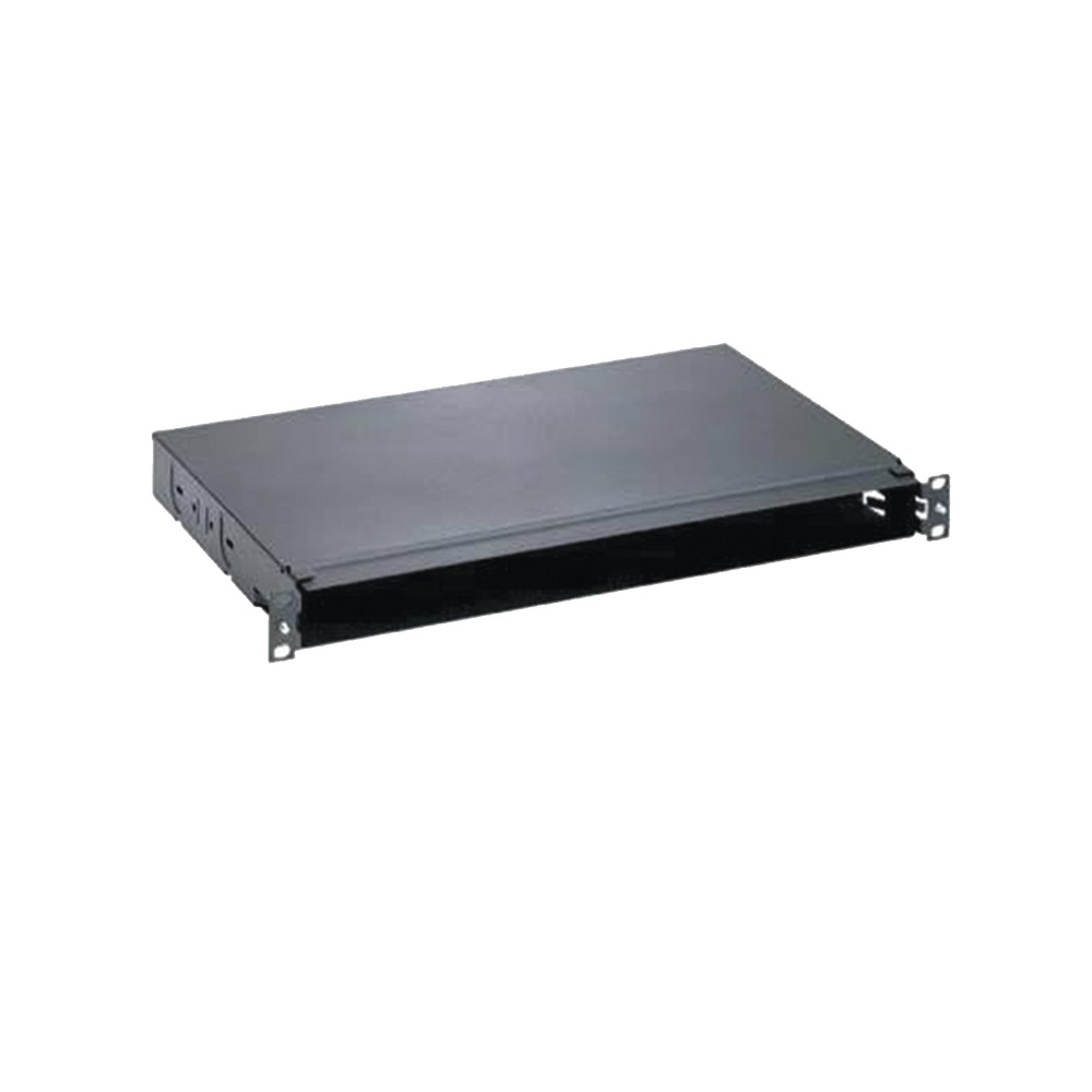 Panel de Distribución de Fibra Óptica, Acepta 4 Casetes QuickNet o Placas FAP/FMP con Panel CFAPPBL1 (No Incluido), Bandeja Fija, Hasta 96 Fibras, Color Negro, 1UR