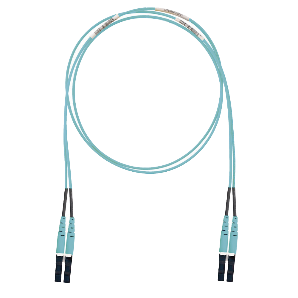 Jumper de Fibra Optica Multimodo 50/125 OM3, LC-LC Duplex, OFNR (Riser), Color Aqua, 2 Metros
