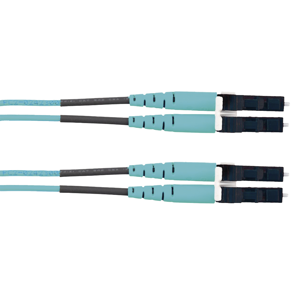 Jumper de Fibra Optica Multimodo 50/125 OM3, LC-LC Duplex, OFNR (Riser), Color Aqua, 2 Metros