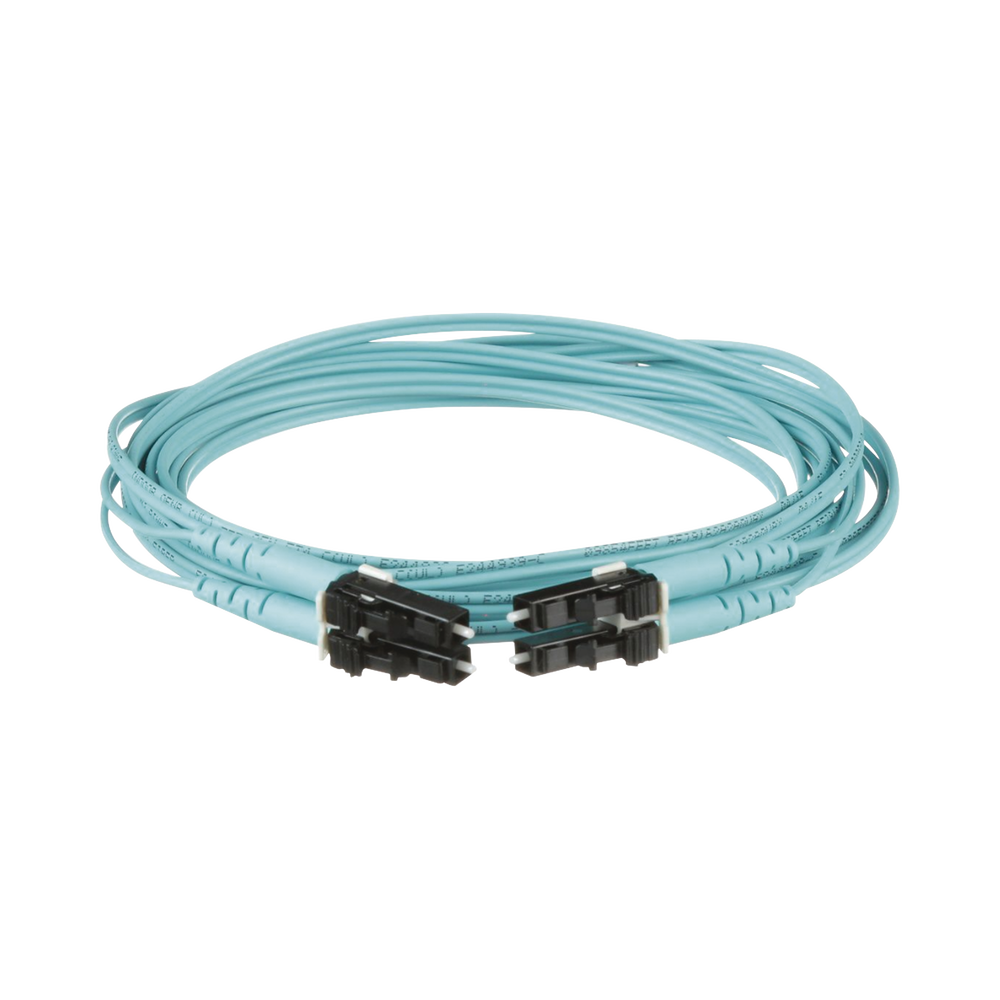 Jumper de Fibra Optica Multimodo 50/125 OM3, LC-LC Duplex, OFNR (Riser), Color Aqua, 3 Metros