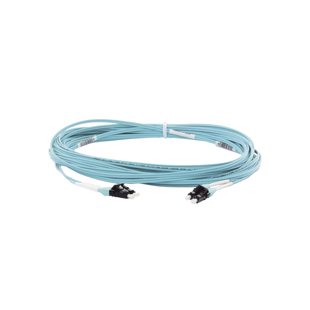 Jumper de Fibra Optica Multimodo 50/125 OM4, LC-LC Duplex, OFNR (Riser), Color Aqua, 10 Metros